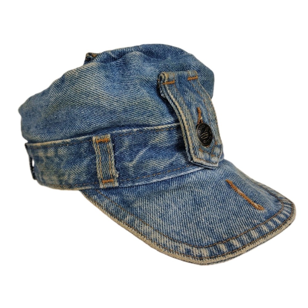Vintage 90s Robo Cap Denim Biker Hat Size S/P Motorcycle Blue Jean Adjustable